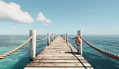 Tranquil Wooden Pier Overlooking Clear Blue Ocean Waters