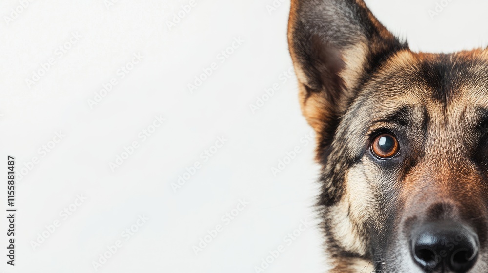 Poster wolfdog close-up portrait showcasing a cunning expression with ample negative space for text or bran