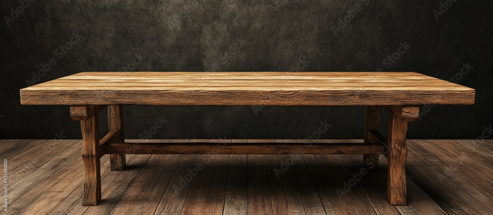 Poster rustic wooden table with ample empty space for text showcasing a warm and inviting interior design a