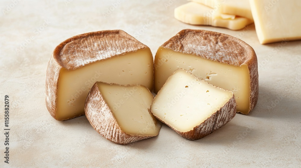 Poster artisan cheese varieties featuring assorted textures and colors against a soft neutral backdrop for 