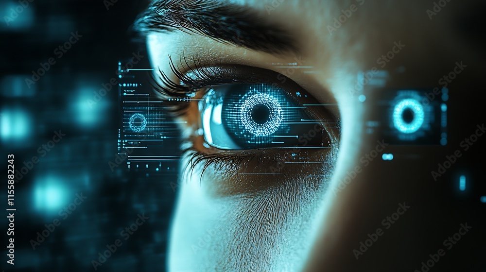 Fototapete futuristic eye with digital displays representing advanced technology and innovation : generative ai
