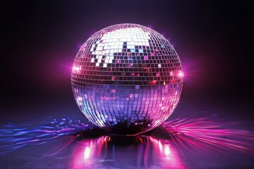 Obraz premium Shimmering disco ball reflecting light at night in an urban setting