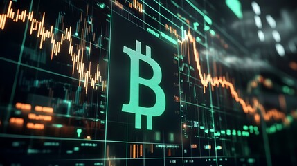 Bitcoin Symbol Amidst Dynamic Financial Market Data Display : Generative AI
