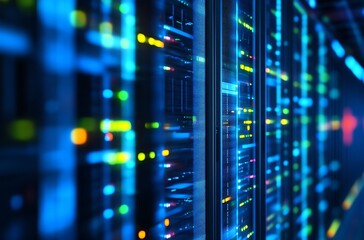 Naklejka premium High-Tech Server Room with Glowing Network Connections : Generative AI