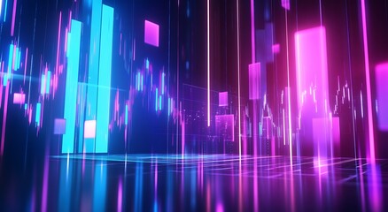 Vivid Pink and Blue Digital Financial Chart in Abstract Futuristic Background : Generative AI