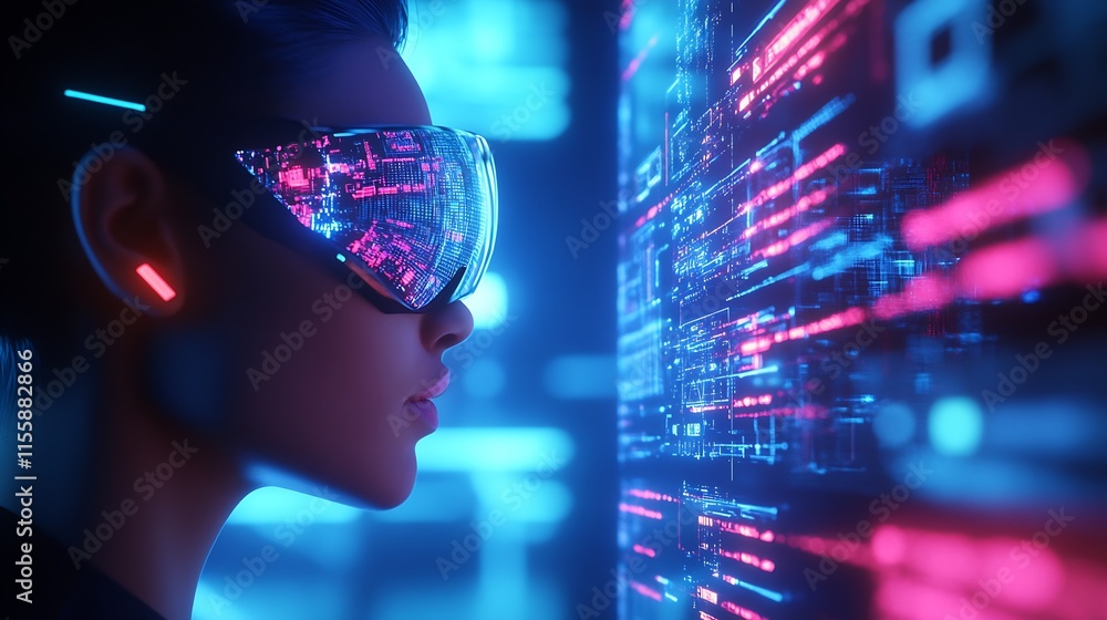 Aufkleber Futuristic Digital Interface Vision of Technology with High-Tech Augmented Reality Glasses : Generative AI