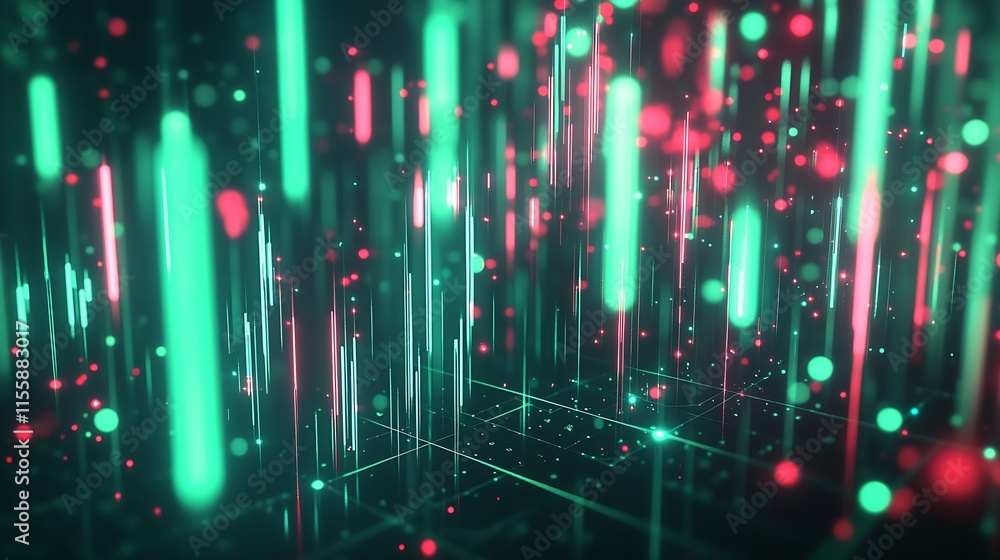 Leinwandbilder abstract futuristic digital data stream with neon lights in motion : generative ai