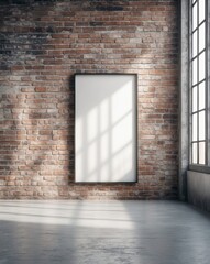 Fototapeta premium Industrial living room with brick wall and single frame mockup