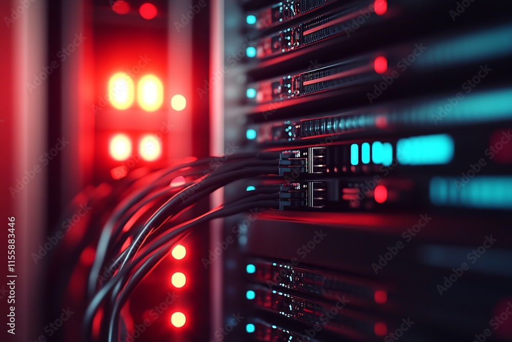 Leinwandbilder advanced data center with glowing servers and cable connections : generative ai