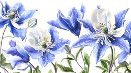 Obraz premium Delicate Blue and White Clematis Flowers in Bloom