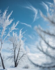 Obraz premium Snowy Winter Landscape With Frosted Trees And A Clear Blue Sky On A Cold Day