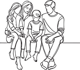Simple Line Art of a Family Sitting Together in Harmony