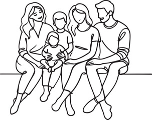 Simple Line Art of a Family Sitting Together in Harmony