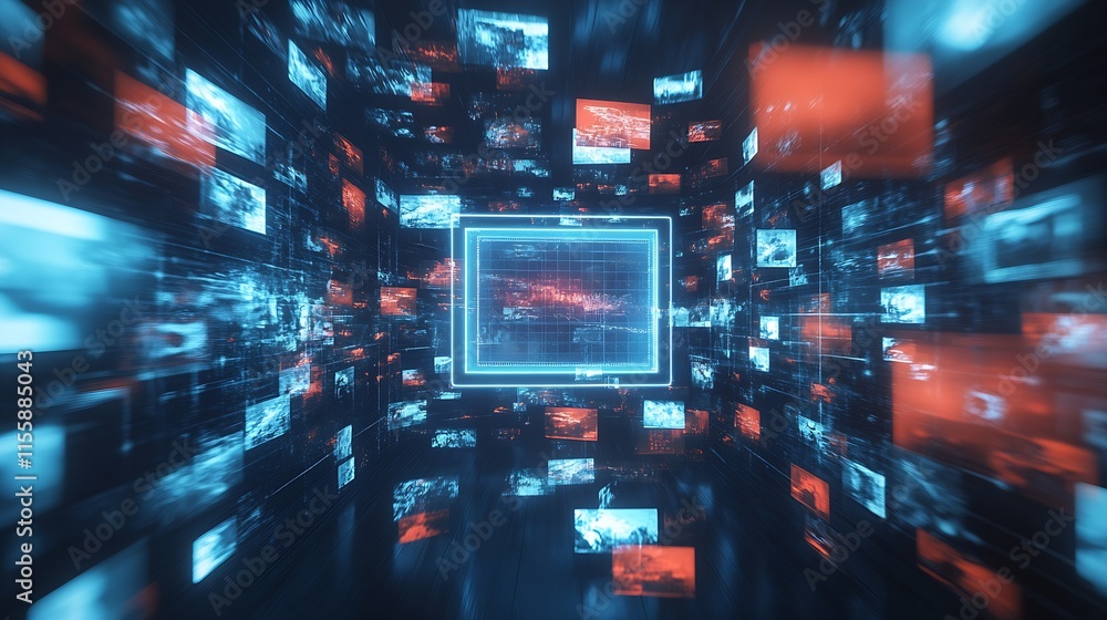 Aufkleber Immersive Digital Interface with Holographic Screens in Virtual Reality : Generative AI