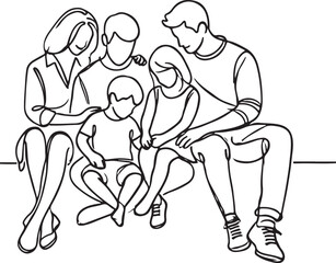 Fototapeta premium Simple Line Art of a Family Sitting Together in Harmony