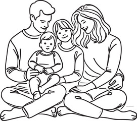 Simple Line Art of a Family Sitting Together in Harmony
