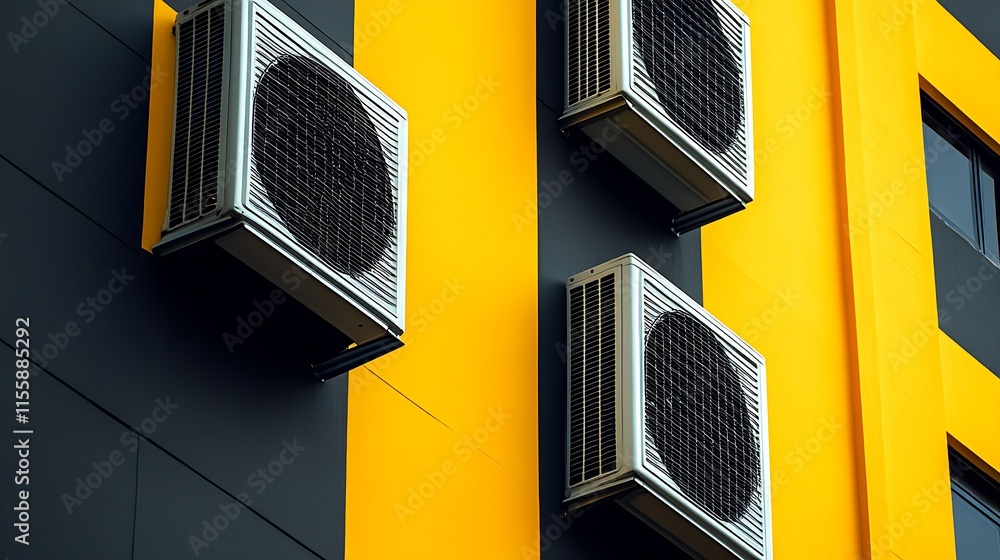 Aufkleber architectural design with air conditioning units on modern building facade : generative ai