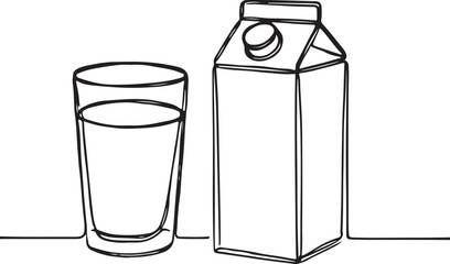 Simple and Stylish Line Art of a Milk Carton and Glass