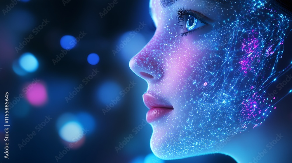 Aufkleber Abstract futuristic design with neon patterns and digital cosmic aesthetics : Generative AI