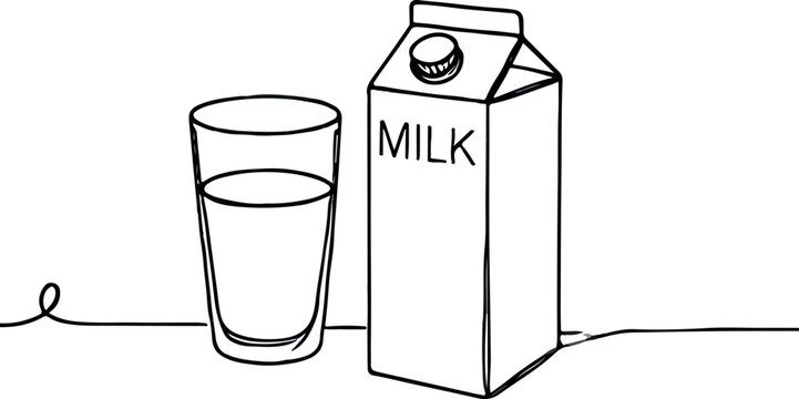 Simple and Stylish Line Art of a Milk Carton and Glass