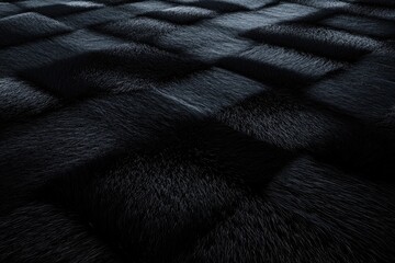 Fototapeta premium Stylish Black Textile. Short Fiber Carpet Design with Fuzzy Texture in 3D for Elegant Background
