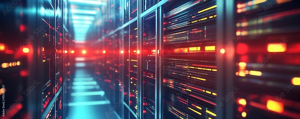 Aufkleber futuristic data center with vibrant fiber optic lights and high-tech servers : generative ai