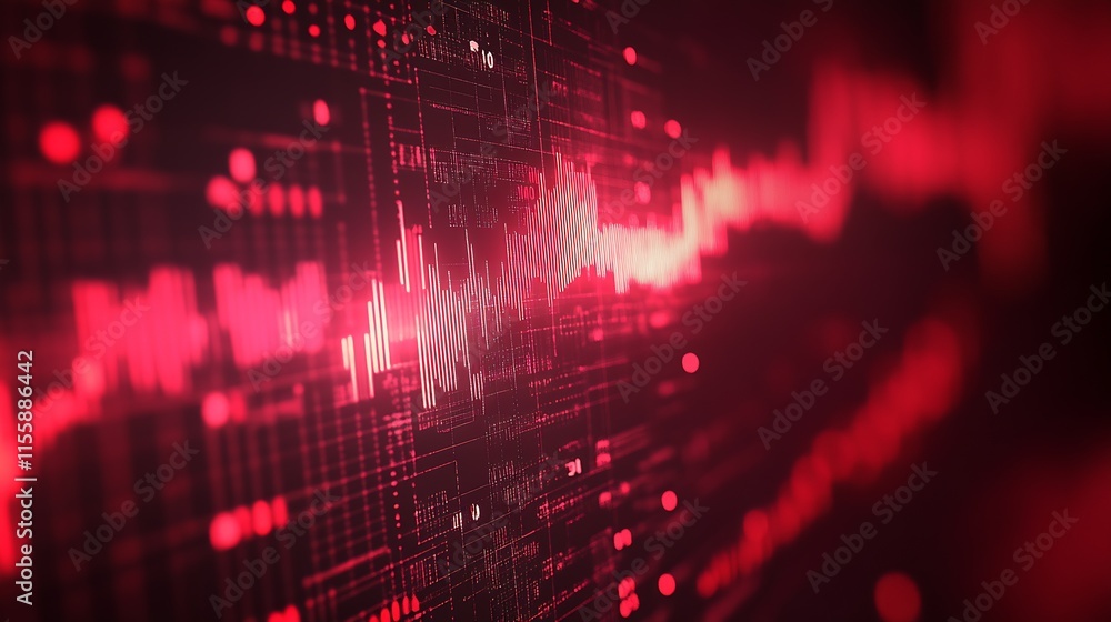 Aufkleber Red Data Waveform Background Illustrating Vibrant Digital Information Flow : Generative AI