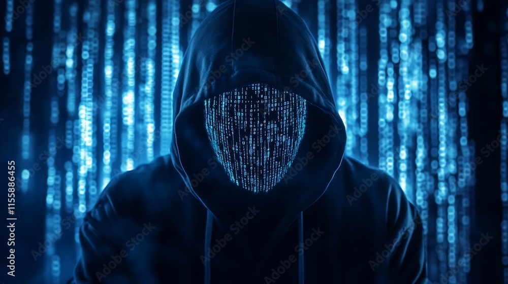 Aufkleber Anonymous Cyber Hacker with Blue Digital Interface Background : Generative AI