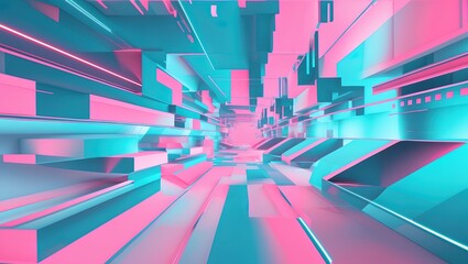 Abstract blue, mint and pink background with interlaced digital glitch and distortion effect. Futuristic cyberpunk design. Retro futurism, webpunk, rave 80s 90s cyberpunk aesthetic techno neon colors