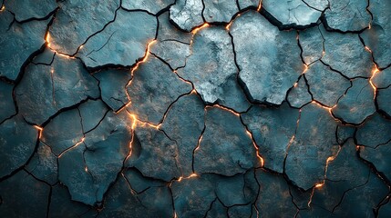 Cracked Earth Texture with Glowing Lava Veins.Abstract Cracked Ground with Fiery Glow Background