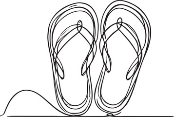 Flip Flop Sandals Line Drawing on White