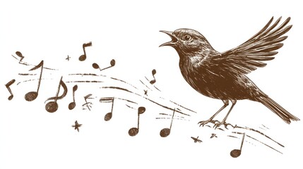 A Singing Bird With Musical Notes Surrounding It