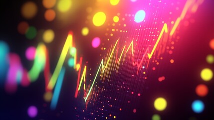 Colorful Abstract Line Graph with Vibrant Circular Bokeh Lights Effect : Generative AI