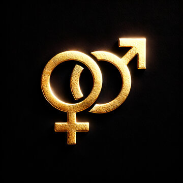 gold male and female symbol, black background