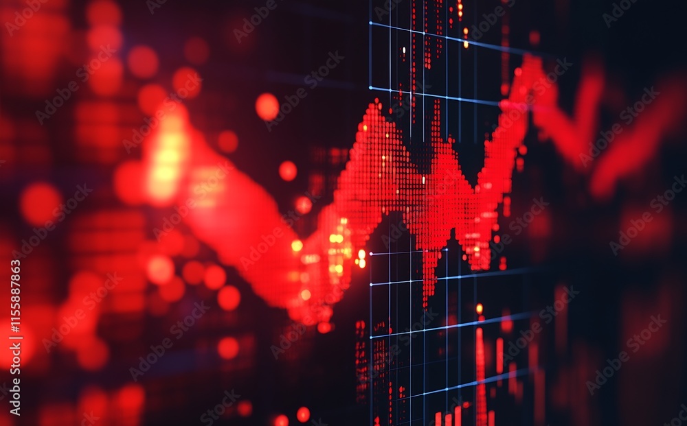 Aufkleber Abstract financial graph with data points and dynamic red movement : Generative AI