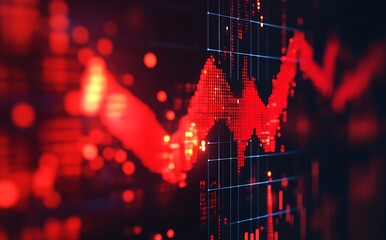 Abstract financial graph with data points and dynamic red movement : Generative AI