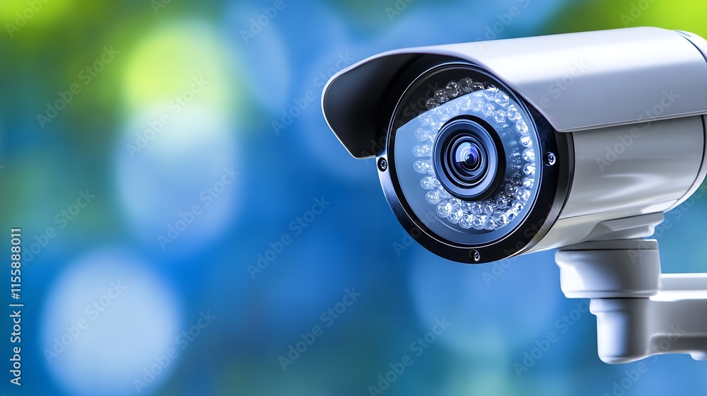 Poster high definition security camera with vibrant blue and green background for surveillance : generative