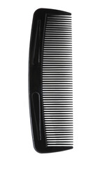 One black plastic comb isolated on white