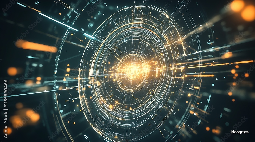 Aufkleber Futuristic Digital Data Visualization with Dynamic Lines and Glowing Particles : Generative AI