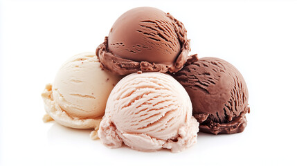 Assorted ice cream scoops isolated on a white background