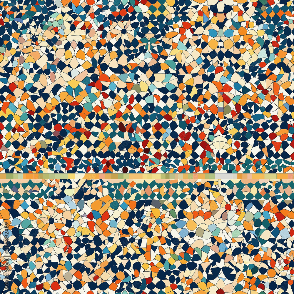 Poster colorful abstract pattern with intricate shapes and vibrant hues, creating a lively and dynamic visu