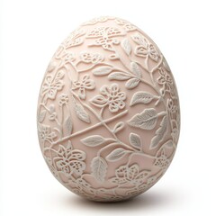 Enchanting Glass Easter Egg with Floral Lacework in Lavender and Pink on White Background, Photorealistic Delicate Decor