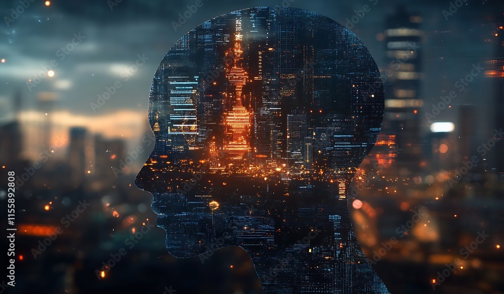 Aufkleber digital cityscape silhouette technology and innovation background : generative ai