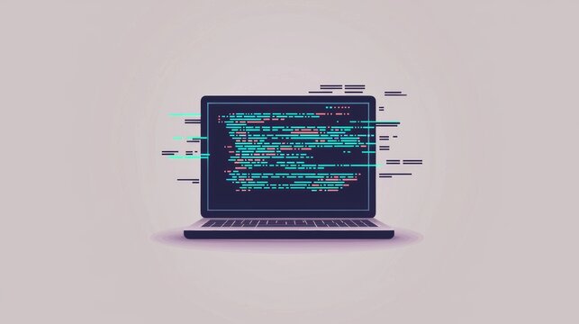 Laptop icon with code flowing out of the screen, representing the power of programming in the digital era.