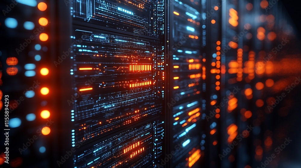 Aufkleber advanced data center server racks with glowing led technology illustrating modern digital infrastruc