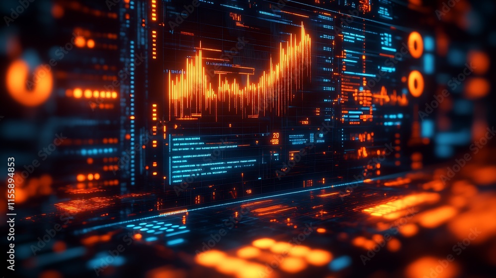 Aufkleber Cutting-Edge Digital Visualization With Blue and Orange Data Graphs : Generative AI