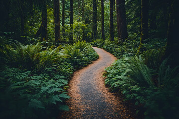 Obraz premium Forest Path Winding Through Lush Greenery