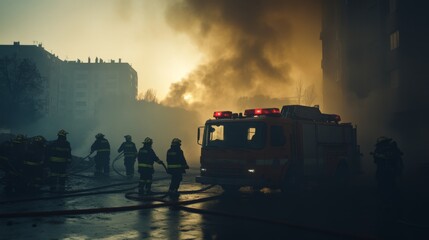 Firefighters in High Visibility Gear in Urban Setting