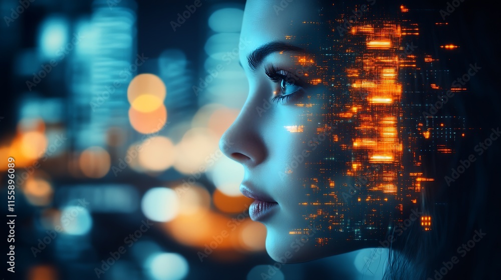 Aufkleber portrait of a woman with cybernetic augmented reality technology and ethereal lighting : generative 