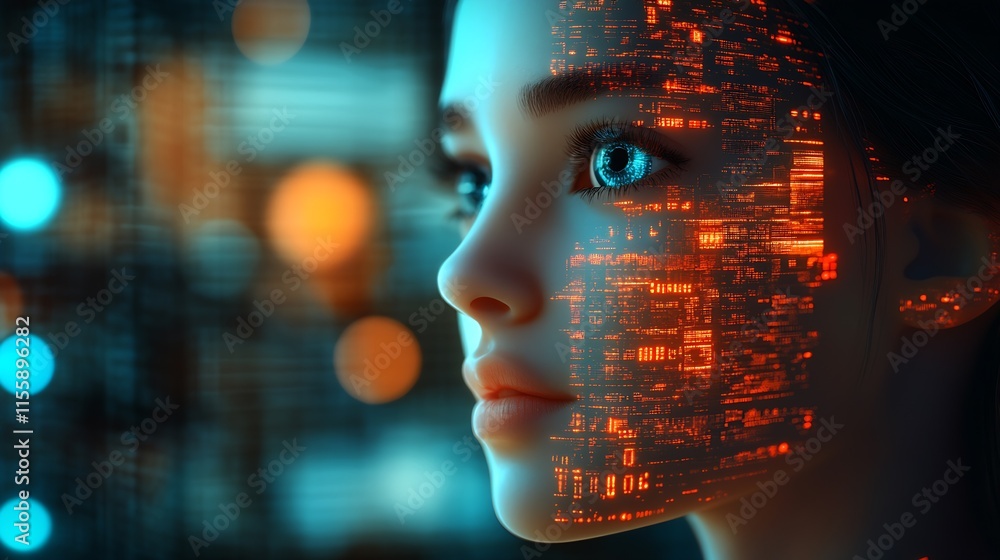Aufkleber innovative digital portrait with bright circuit accents depicting future technology and ai concepts 